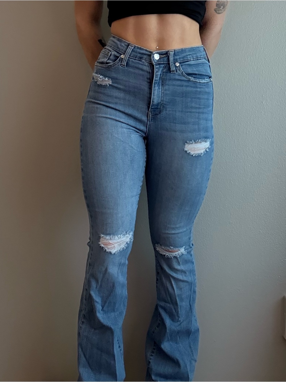High-Rise Light Blue Distressed Women's Flare Jeans